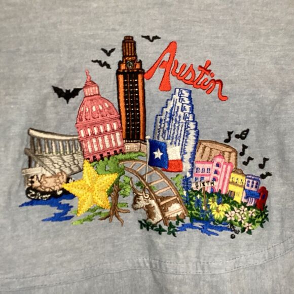 Vintage Ol' Paint Shirt Womens XL Blue Austin Texas Chambray Embroidered - Picture 3 of 10